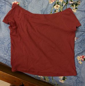 H&amp;M Ribbed Off-Shoulder Dusty Pink Top