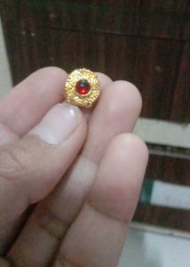 Gold-Tone Stud Earring with Red Stone