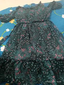 8-10 Yr Girl Frock / Dark Green/ Georgette
