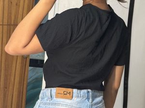 Black Textured Button-Up Top