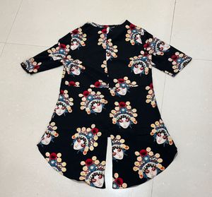 Black Kurta with Opera Mask Print
