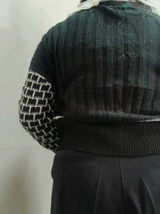 Black Knit Cardigan with Lace Collar