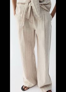 High-Waisted PINSTRIPE Striped Linen trouser