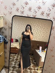 Elegant Black Lace Detail Maxi Dress🦋🎀