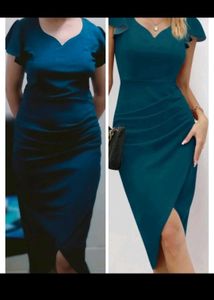 Elegant Teal Ruffle Sleeve Sheath Dress
