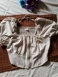 Beige Puff Sleeve zipped top