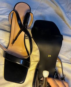 Chic Black Strappy Square Toe Heels