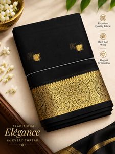 Elegant Black pure Maheswari Silk Saree