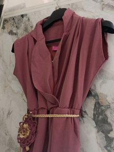 Elegant Mauve Wrap Dress with Belt jumpsuit