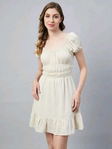 1339. Chic Linen Blend Puff Sleeve Dress