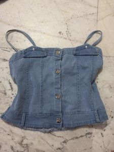 Y2k ribbed  Denim Crop corset top