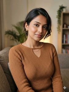 Brown Ribbed Knit Top