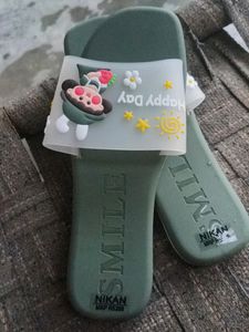 Olive Green Colour Slippers For Girls