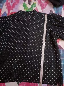 Chic Polka Dot Sheer Top, puff sleeves