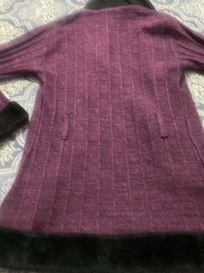 Purple Knit Cardigan with Faux Fur Collar