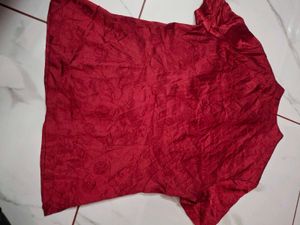 Elegant Red Silk Mandarin Collar Kurta