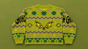 LIME GREEN EYE GRAPHIC PATTERNED KNIT SWEATER