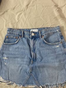 Distressed Denim Mini Skirt