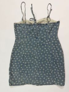 Blue Denim Floral Mini Dress