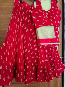 Red Bandhani Print Lehenga Choli Set