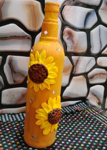 Hand-Painted Sunflower Bottle Decor