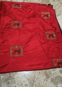 Red Silk Saree with Embellishments