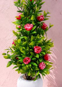 Artificial Rose Plant in White Pot