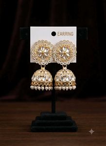 Elegant white Jhumka Earrings with Pearls