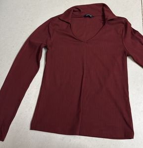 Ribbed Maroon Long Sleeve Top