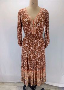 Boho Floral Print Midi Dress