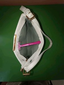 White Croc Embossed Shoulder Bag
