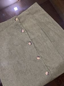 Sage Green Corduroy Button-Up Mini Skirt