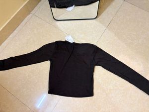 Brown Lace Trim V-Neck Long Sleeve Top