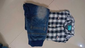 Boys Plaid Shirt &amp; Jeans Set