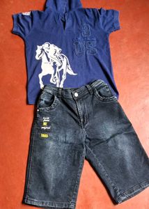 Blue Polo Shirt & Denim Shorts Set