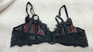 Black Floral Print Lace Trim Bra