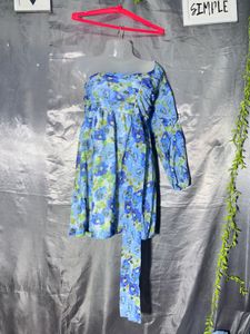 Blue Floral One-Shoulder Midi Dress