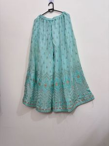 Embroidered Teal Palazzo Pants