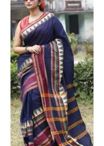 Elegant Navy Saree with Red Border
