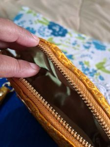 Elegant Orange Brocade Cosmetic Pouch