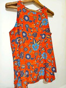 Orange Floral Sleeveless Top