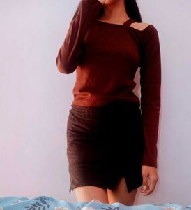 combo Burgundy Cutout Top & Skirt