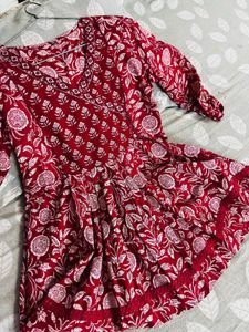 Red Block Print Cotton Kurta new