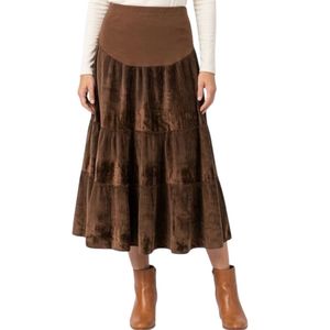 Brown Tiered Corduroy Maxi Skirt