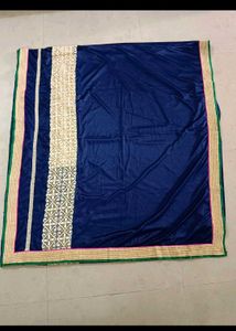 Elegant Blue Velvet Saree with Golden Embroidery