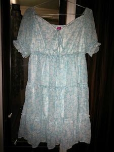 Chinese Light Blue Floral Tiered Dress