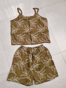 Warm olive green leaf pattern Cami Shorts