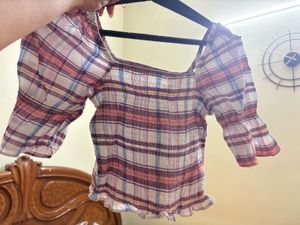 Plaid Smocked Off-Shoulder Top