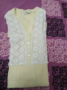 Max Yellow Striped Lace kurta