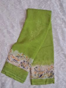 Elegant Green Floral Saree without blouse